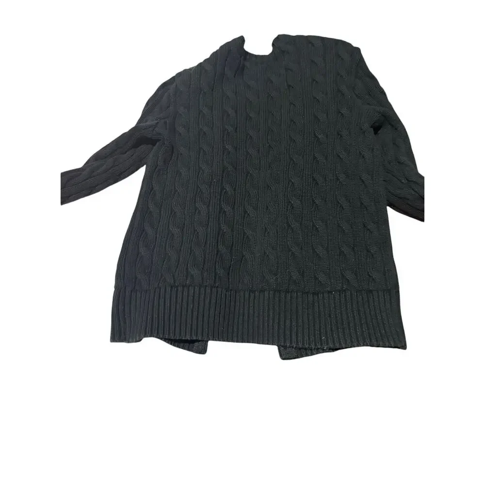 Ralph Lauren black M 8-10 cable knit cardigan euc sweater red horse